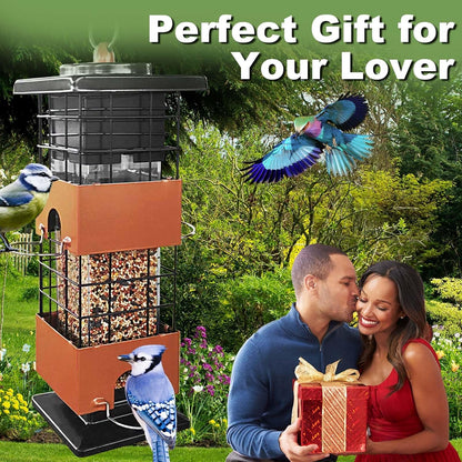 Squirrel Proof Bird Feeder,3Lbs Metal Birdfeeders Squirrel Proof with 4 Feeding Ports for Outside, Birds Seed Feeder for Outdoors, Cardinal, Finch, Sparrow (Brown)