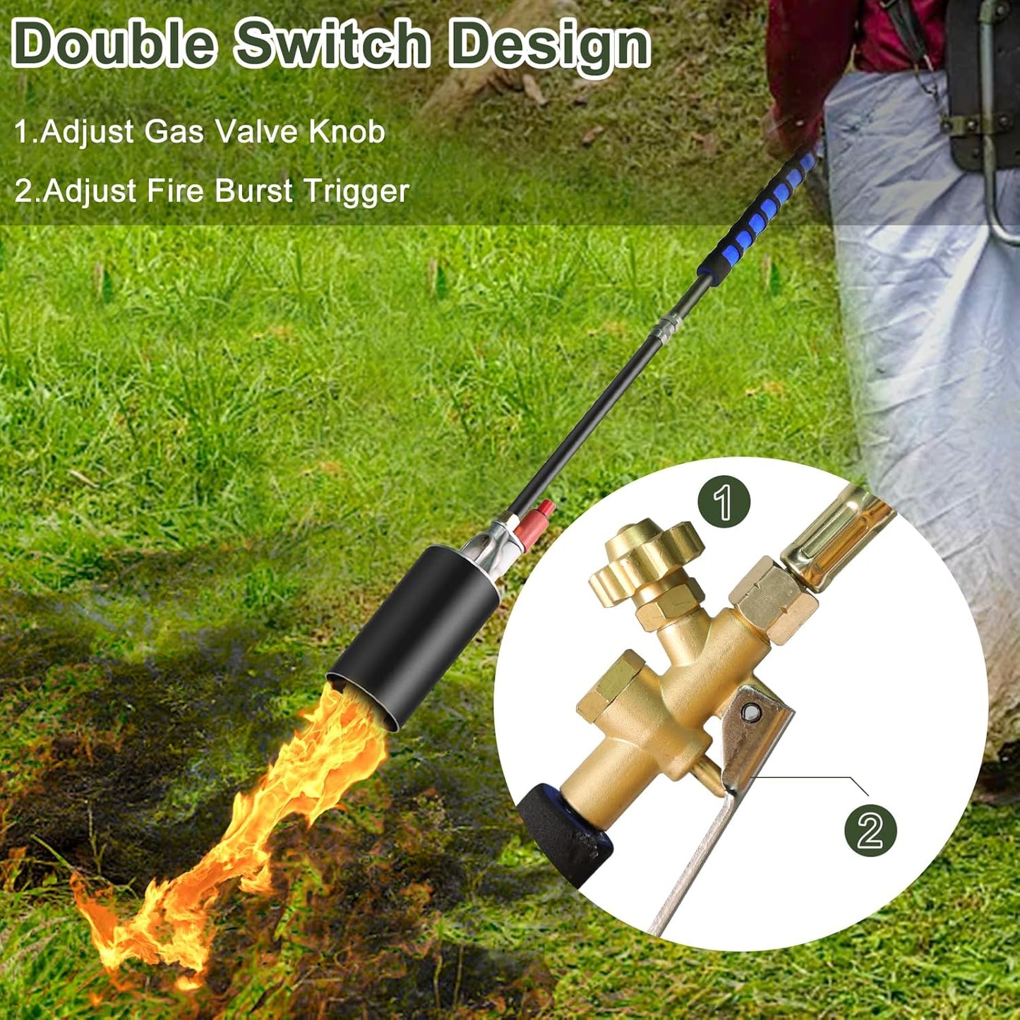 Propane Torch Weed Burner,Weed Torch for Outside with Self Ignition and Flame Control,High Output 2,400,000 BTU with 10FT Hose and Storage Bag,Flame Thrower for Weeding,Garden,Snow Melting(Black)