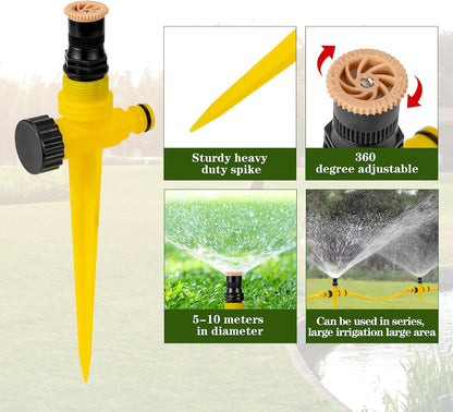 Above Ground Sprinkler System Irrigation Set for Garden Multi-Adjustable Lawn Sprinkler Ideal for Small Areas Plant and Flower Bed Watering, 50ft Yellow Garden Hose Included