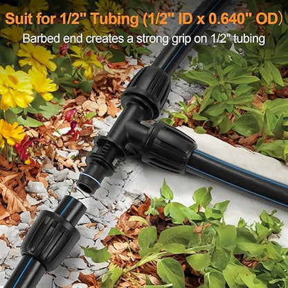 25-Piece 1/2" Drip Irrigation Fittings Kit - Anti-Drop Barbed Locked Nut Connectors for 1/2" Drip Tubing