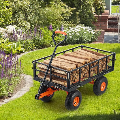 VEVOR 880lbs Steel Garden Dump Cart Utility Wagon, Heavy Duty Yard Dump Wagon Cart with Removable Sides, Pullable Handle, Utility Liner, 10in All Terrain Wheels