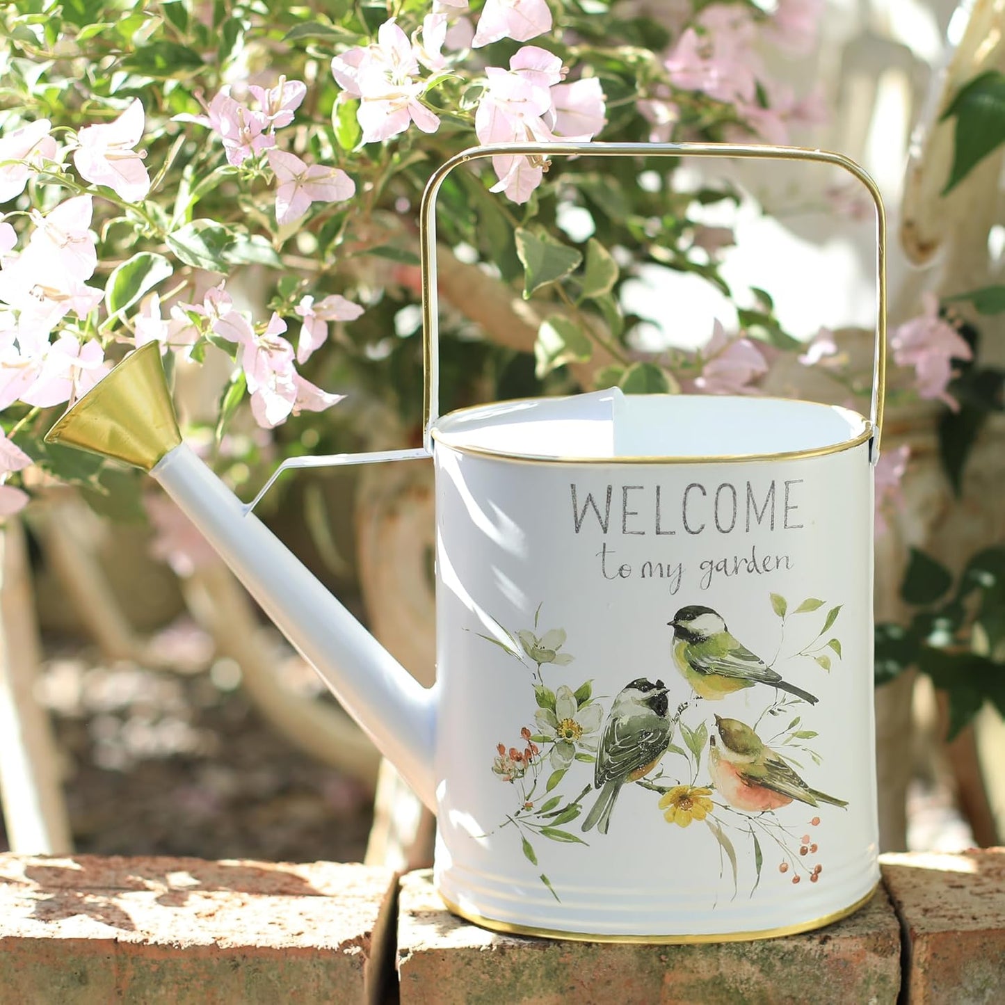 Metal Watering Can with Handle Rustic Farmhouse Watering Can Flower Pot Decorative Planter for Indoor Outdoor Garden Balcony Courtyard (White)