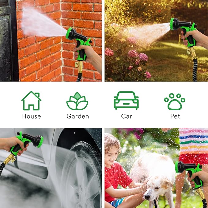 100 ft Expandable Garden Hose, 2025 New Ultra Lightweight Kink Free Flexible Water Hose 100ft, 10 Pattern Spray Nozzle, Leak-Proof Solid Brass Fittings, High-Density Outer Fabric & Durable Latex Core