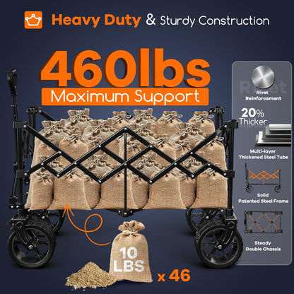 220L Collapsible Wagon Cart Foldable, 460lbs Load Capacity Heavy Duty Folding Beach Wagons with Big All-Terrain Wheels, Utility Carts for Groceries, Shopping, Camping, Sports - Red