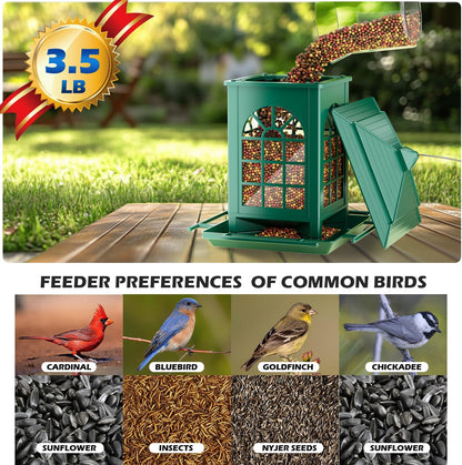 Birdream 2 Pack Bird Feeders for Outdoors Hanging - 7LB Total Capacity Classic Courtyard Design Fun Assembly Large Bird Feeder, Attracting Wild Birds Cardinals Goldfinches Sparrows - Green