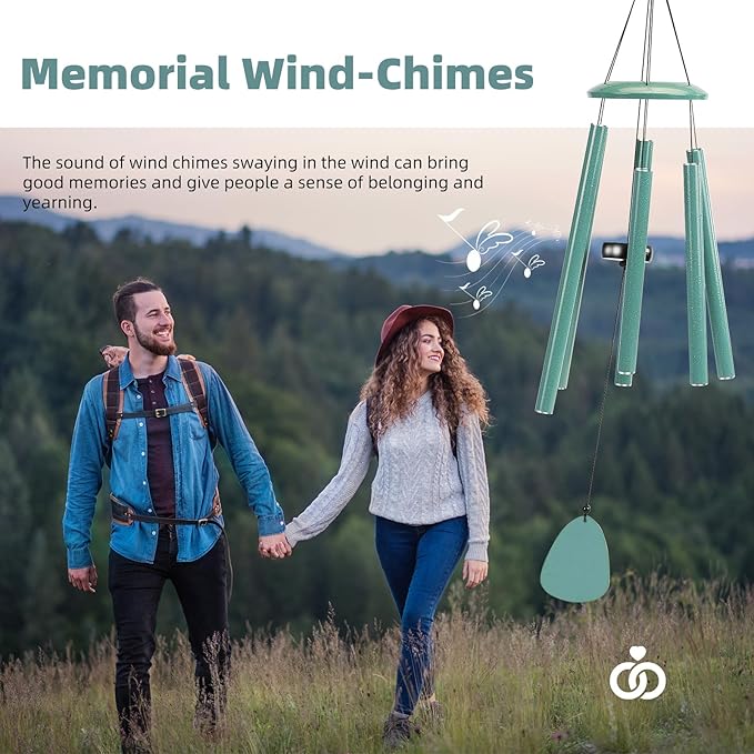 Wind-Chimes-Outdoor-Deep-Tone, Large Soothing Melodic Tones Windchimes, Wind Chimes for Outside, Memorial Wind Chime Best Gift for Mom Women Grandma Neighbors(32" Cyan Coated Aluminum)