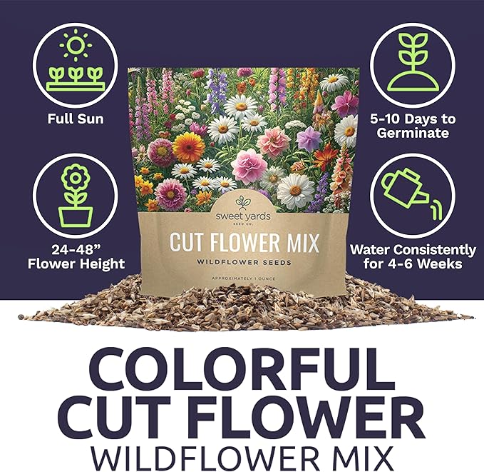 Cut Flower Garden Seeds - Extra Large 1 Ounce Packet - Over 7,500 Fresh Open Pollinated Non-GMO Wildflower Seeds - Long Lasting Annuals and Perennials with Bright Colors