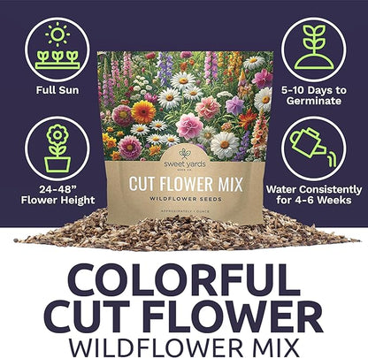 Cut Flower Garden Seeds - Extra Large 1 Ounce Packet - Over 7,500 Fresh Open Pollinated Non-GMO Wildflower Seeds - Long Lasting Annuals and Perennials with Bright Colors