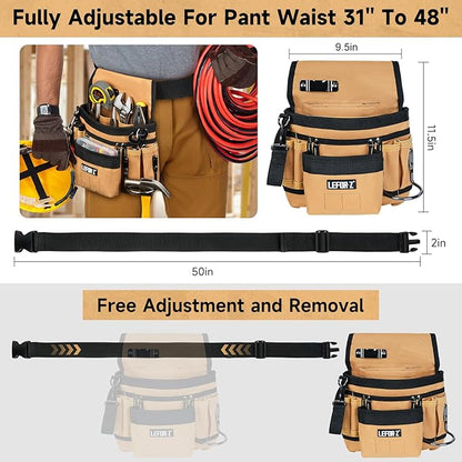 Tool Belt,Magnetic Tool Pouch,14-Pockets Tool Belts for Men,Detachable & Adjustable Tool Pouch belt for Electrician,Carpenter,Construction,Work Apron,Utility Belt,Black-Brown