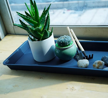 6 Pack of Plastic Plant Trays, Rectangular Plant Saucers for Indoors Outdoor, Water Drip Trays for Flower Pot Planter, Windowsill (6 X 11 Inch, Blue)