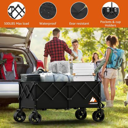 Large Collapsible Wagon Cart with Wheels - Foldable Wagons300L Heavy Duty-550lbs, Beach Wagon with Big Wheels for Sand Folding Utility Wagons Carts for Sports Shopping Camping