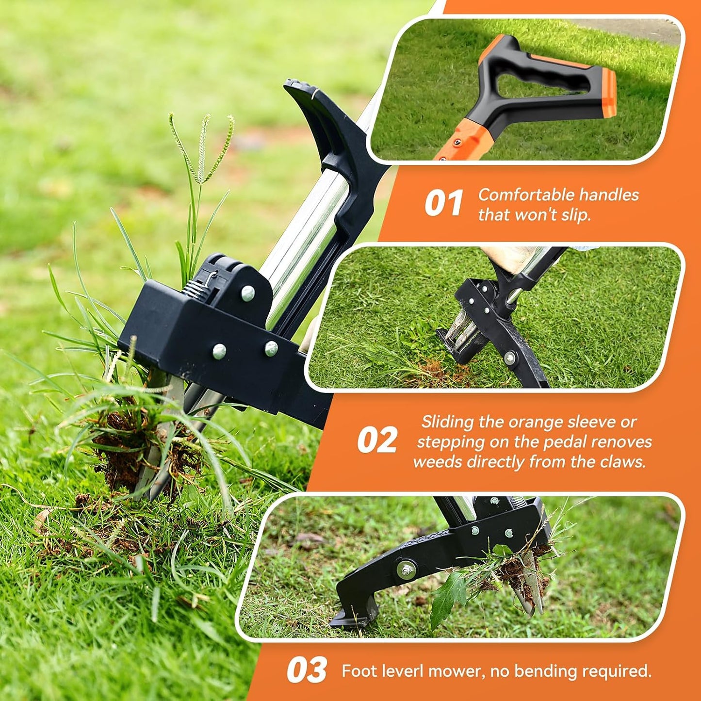 Weed Puller Tool,Detachable Stand Up Weed Puller with Long Handle,3-Claw Steel Head Weeder Tool,No Bending/Kneeling for Lawn, Yard & Garden Tool,Easily Remove Weeds