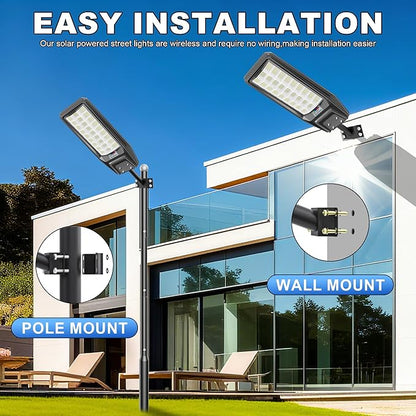 8500W Solar Street Light Outdoor Waterproof, 250000LM Large Commercial Light Solar Powered Dusk to Dawn LED Security Flood Lights with Remote/Motion Sensor, IP67 for Parking Lot/Garden/Yard