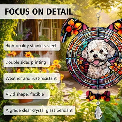 Bichon Frise Dog Ears Wind Spinner, Bichon Frise Wind Spinner Hanging for Yard and Garden