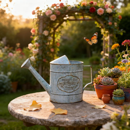 Vintage Metal Watering Can with Handle Rustic Farmhouse Watering Can Flower Pot Distressed Decorative Planter for Indoor Outdoor Garden Balcony Courtyard (Gray)