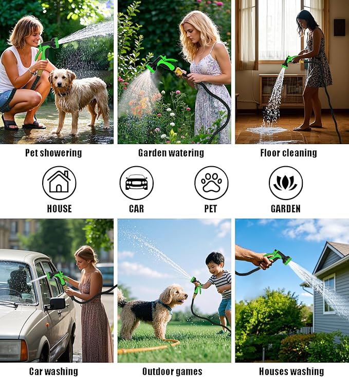 Expandable Garden Hose - 50 ft with 10 Function Nozzle Sprayer, Lightweight Flexible Water Hose with Durable Collapsible Latex Core & Solid Brass Fittings, 50ft Retractable Stretch Hose