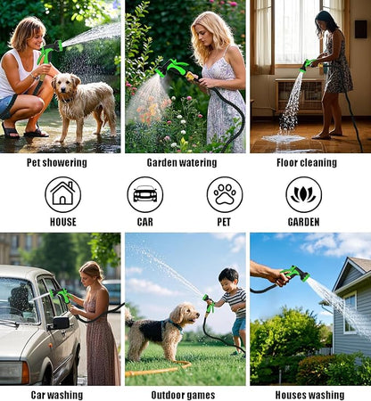 Expandable Garden Hose - 50 ft with 10 Function Nozzle Sprayer, Lightweight Flexible Water Hose with Durable Collapsible Latex Core & Solid Brass Fittings, 50ft Retractable Stretch Hose