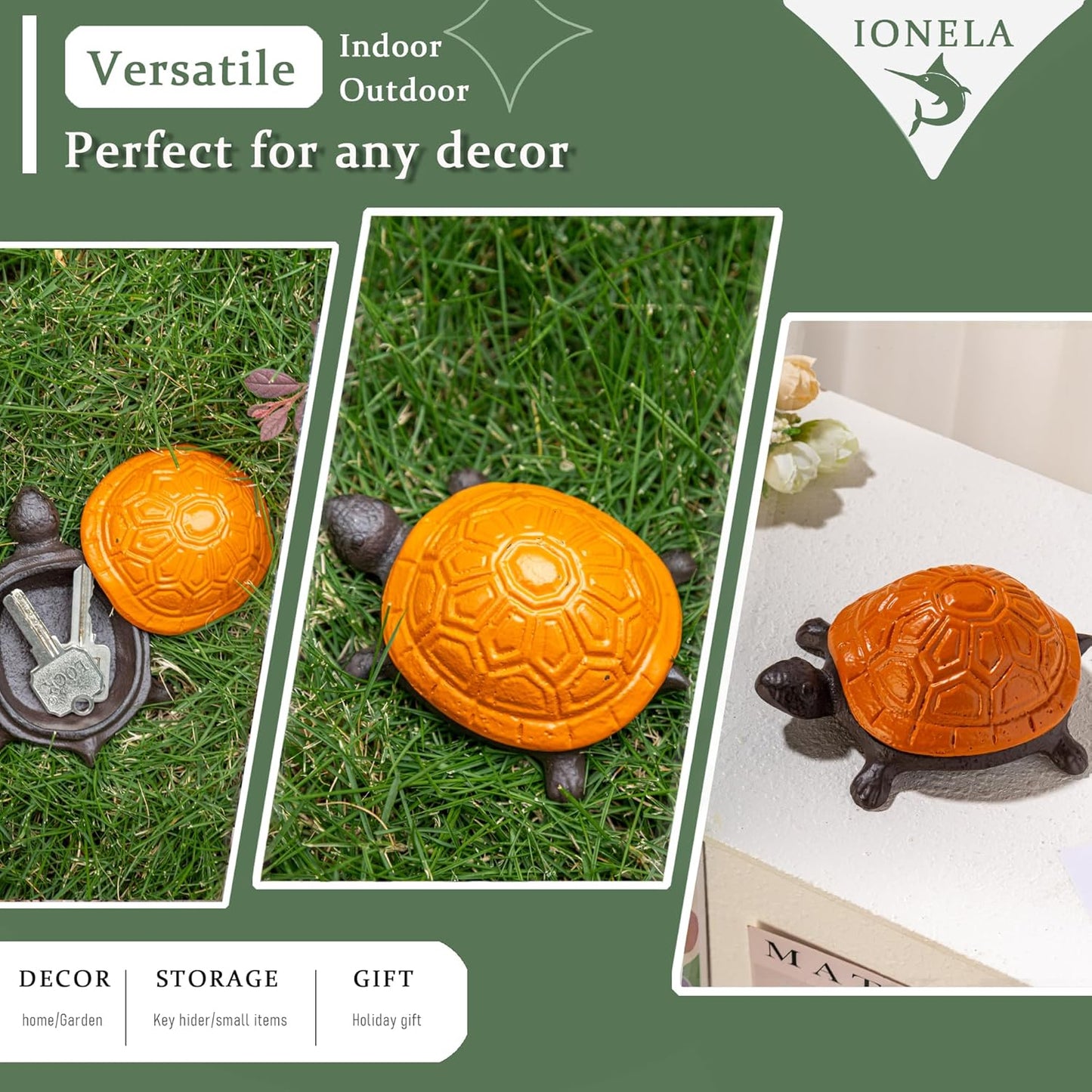 Spare Key Hiders Outside Cast Iron Turtle Hidden Key Holder for Outdoor, Yard, Patio Hide A Key and Decoration Garden,Orange