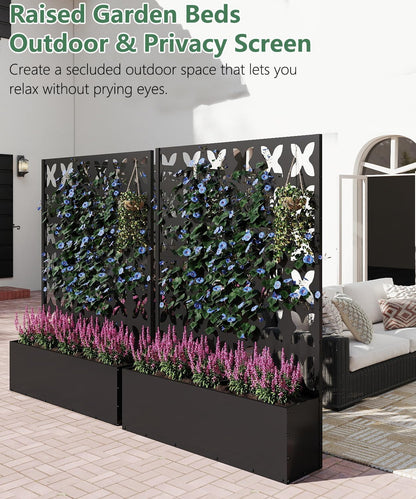 Metal Planter Box with Trellis,70.9"x47.2"x15.7" Raised Garden Bed with Drainage Holes, Privacy Planters for Outdoor Garden Bed for Climbing Plants,Vegetables,and Vines, Black-X