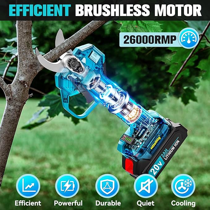 Cordless Pole Pruning Shears Compatible with Makita 18V Battery: 1.5-2 Inch Cutting Diameter Electric Pruning Shears with 2 x 2.0Ah Rechargeable Batteries - 13ft Reach Pole Pruner