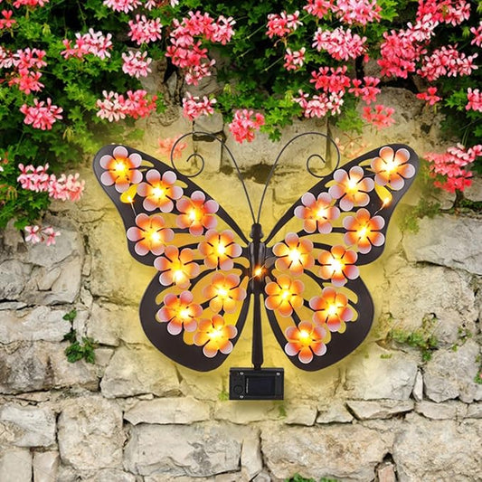 for Women Solar Lights Outdoor Metal Butterfly Wall Decor with 30 Led - 13.5" Outdoor Fence Wall Art,Hanging Decoration for Garden Patio Porch Yard,Xmas Gifts for Mom Grandma