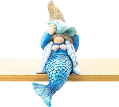 Leekung Mermaid gnome Statue Garden Decor,Beach Gnomes Figurine for Outdoor Indoor Patio Lawn Yard Porch Shelf Bookshelf Edge Table windowsill Decoration,Nautical Ocean Sculpture