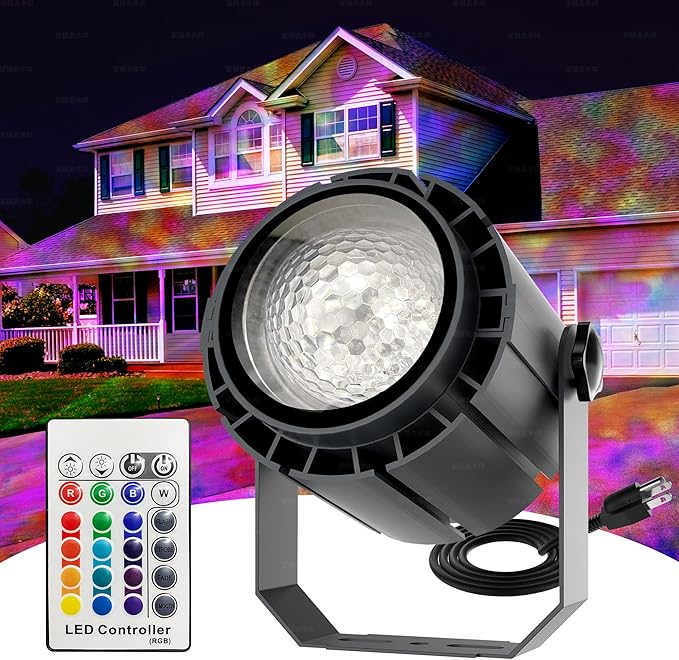 Ocean Wave Projector Light, 150W RGBW Color Changing Water Wave Light, LED Water Ripple Effect or Flame Fire Effect, Use for Ceiling, Wall, Garden, Party, Holiday