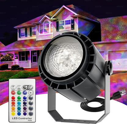 Ocean Wave Projector Light, 150W RGBW Color Changing Water Wave Light, LED Water Ripple Effect or Flame Fire Effect, Use for Ceiling, Wall, Garden, Party, Holiday