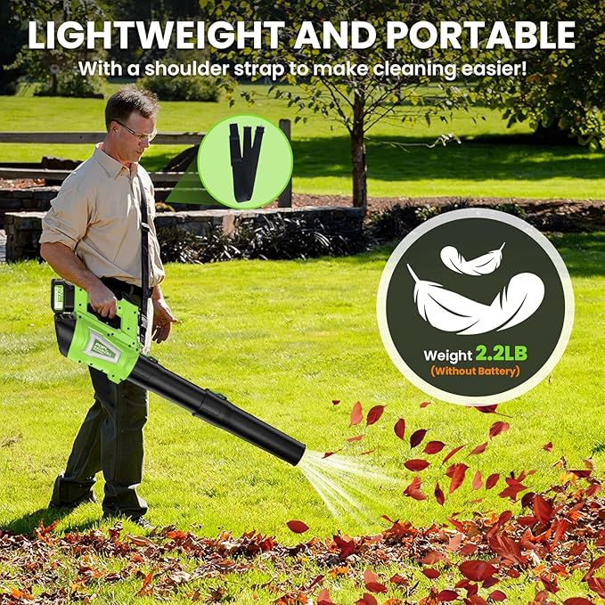 Leaf Blower Cordless, 21V Brushless Powerful Electric Leaf Blower with 2x4.0Ah Batteries and Fast Charger,6-Speed Modes,Shoulder Strap, Lightweight Leaf Blowers for Lawn Care,Blowing Leaves,Dust, Snow