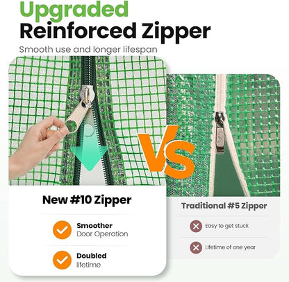 KING BIRD Premium 15x6.6x6.6FT Greenhouse for Outdoors, Large Walk-in Upgraded Galvanized Metal Frame, Mesh Door Screen Window Improved Zipper Tunnel Hoop for Garden Plant Winter, Green