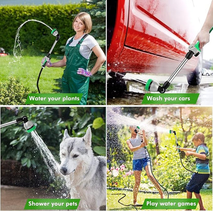RESTMO Metal Watering Wand, Heavy Duty Garden Hose Wand with 180° Swivel Ratcheting Head, 16-Inch Hose Nozzle Sprayer with 7 Spray Patterns and Flow Control, Ideal to Water Hanging Baskets and Shrubs