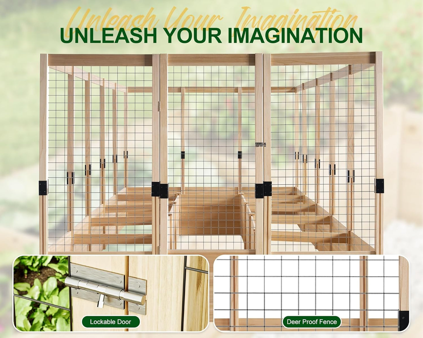 AMERLIFE U-Shaped Raised Garden Bed with Deer Proof Fence, 7.5Wx15Dx6H Outdoor Wooden Raised Garden Bed Planter with 19" Depth Planter Box