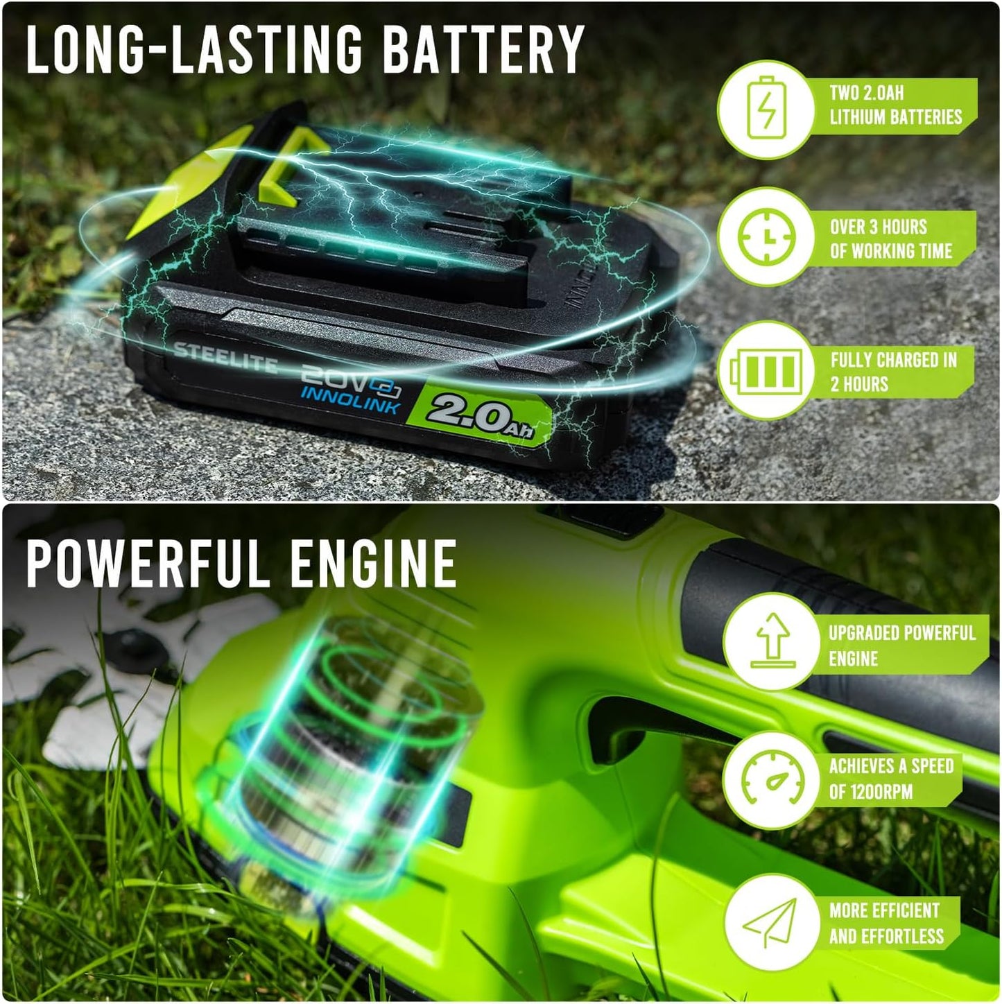 STEELITE Hedge Trimmer Cordless, 21V Handheld Shrub & Bush Trimmer Electric with 2.0Ah Battery, Fast Charger, Mini Grass Trimmer for Effortless Trimming