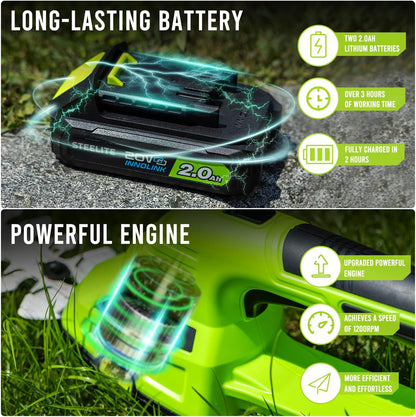 STEELITE Hedge Trimmer Cordless, 21V Handheld Shrub & Bush Trimmer Electric with 2.0Ah Battery, Fast Charger, Mini Grass Trimmer for Effortless Trimming