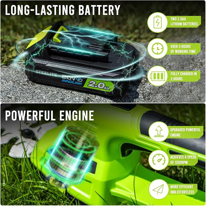 STEELITE Hedge Trimmer Cordless, 21V Handheld Shrub & Bush Trimmer Electric with 2.0Ah Battery, Fast Charger, Mini Grass Trimmer for Effortless Trimming