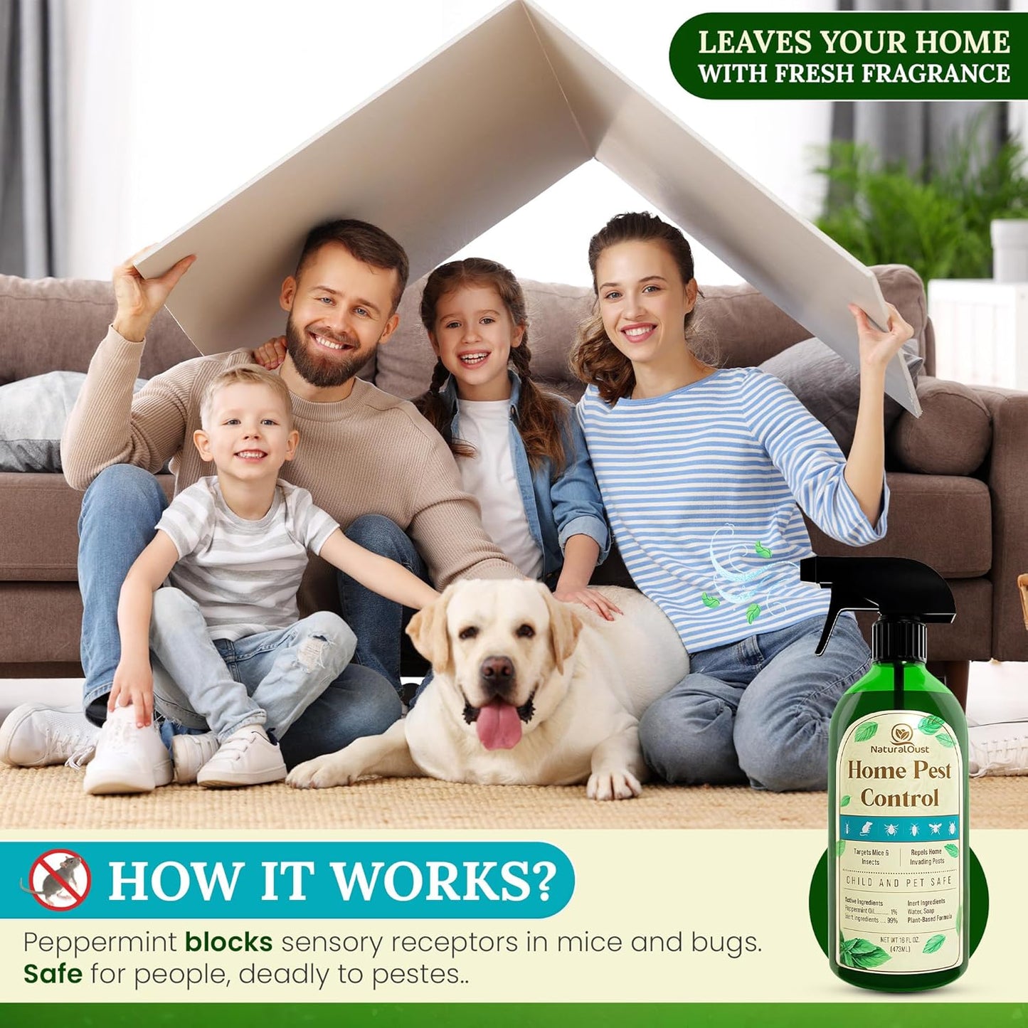 Peppermint Oil Mouse Repellent Spray - Roach Ant Spider Bug Insect Killer - Eco Friendly Pest Control to Repel Mice - Humane Repeller Alternative to Trap