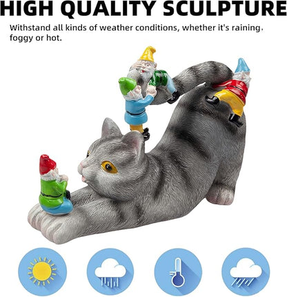 Cat Gnomes Garden Statues,Cat Sculpture Decorations Outdoor Lawn & Yard Figurine,for Women Mother Kids,Cat Lover Gifts,Patio, Balcony, Yard, Lawn Ornament