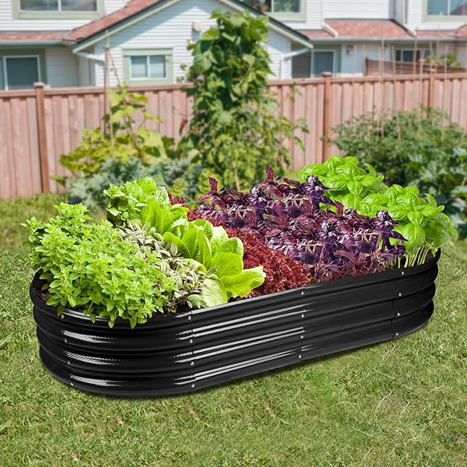 Raised Garden Bed Galvanized Planter Box Outdoor, Rot-Resistant Metal Garden Bed Planter for Vegetables Flower Herb (5- Black)