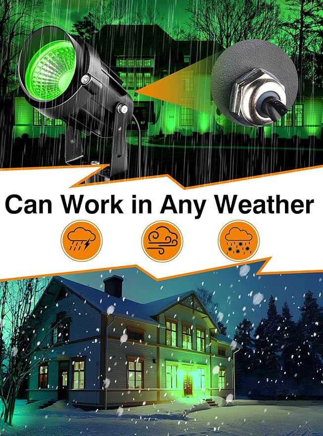 Halloween Green Landscape Lights Outdoor, 7W 110v 120V LED Landscape Lighting IP66 Waterproof Outdoor Spotlights for Garden Yard Pathway Tree, 4 Pack/ Green Landscape Lights,Directly sold by Factory