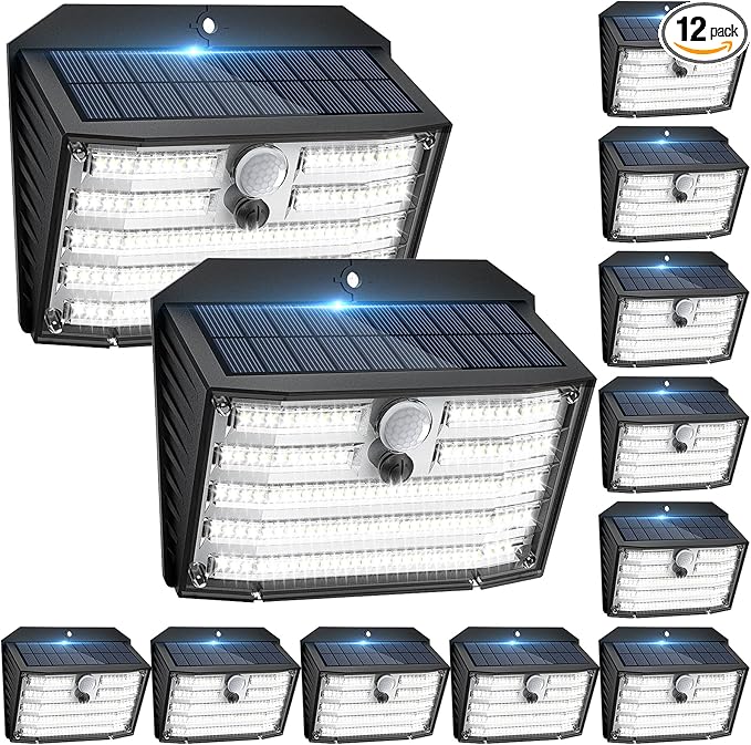 [12 Packs] Solar Motion Lights Outdoor, Ultra Bright Solar Fence Lights with Motion Sensor, IP65 Waterproof Security Light 3 Modes, 270° Lighting Angle, Wall Lights for Deck Patio Fence Garage Door