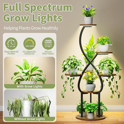 Plant Stand Indoor with Grow Lights, 5 Tiered 48" Tall Plant Shelf Indoor, Metal Indoor Plant Stand for Multiple Plants, Corner Flower Plant Holder Display Rack for Patio, Garden Decor
