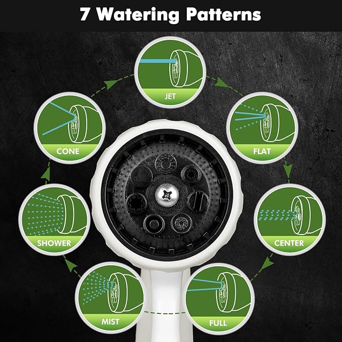 RESTMO Garden Hose Nozzle, Heavy Duty Metal Water Hose Nozzle with 7 Adjustable Spray Patterns, High Pressure Hand Sprayer with Flow Control, Best for Watering Plant & Lawn, Washing Car & Pet, White
