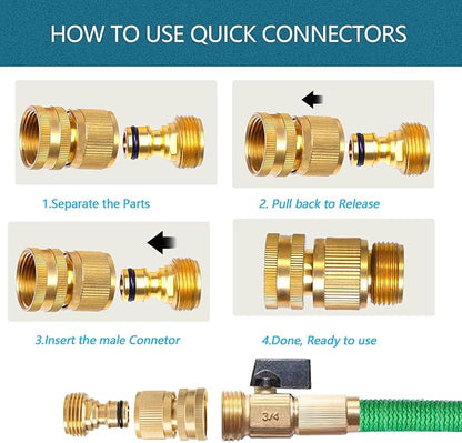 Garden Hose Quick Connect, Brass Hose Quick Connect fittinging, 3/4 Inch Heavy Duty Hose Connector, Leak-Proof, Easy to Install, Compatible with Standard Garden Hoses (2 Pack)