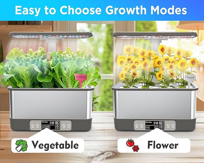 Hydroponics Growing System Indoor Garden, Smart Indoor Herb Garden with Grow Light, in Door Gardening System 6 Pods, APP & WiFi Control, Auto Timer, Quiet Pump, Stainless, Gift for Women Mom, Gray