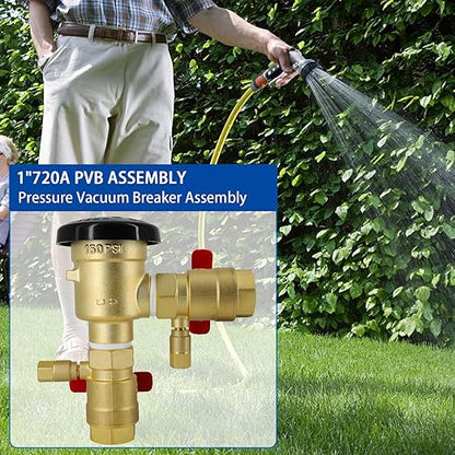 1" 720A 1-720A Pressure Vacuum Breaker Assembly,Brass Irrigation Backflow Preventer Valve for Lawn Irrigation System, Garden Sprinkler, Outdoor Water Line, Anti-Siphon Protection MAX 400PSI