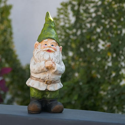 Alpine Corporation - 12" Tall Outdoor Garden Gnome Yard Statue Decoration – Playful Resin Gnome with Earthtone Colors - Durable, Weatherproof Lawn Sculpture for Patio, Deck, Yard