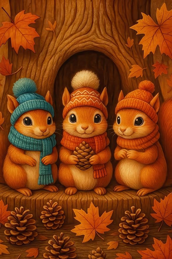 Thanksgiving Fall Garden Flag 12x18 Inch Welcome Squirrels Flag Double Sided Outdoor Autumn Yard Banner with Pinecones and Leaves for Porch Lawn Patio Seasonal Decor