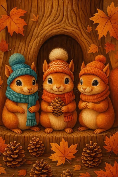 Thanksgiving Fall Garden Flag 12x18 Inch Welcome Squirrels Flag Double Sided Outdoor Autumn Yard Banner with Pinecones and Leaves for Porch Lawn Patio Seasonal Decor