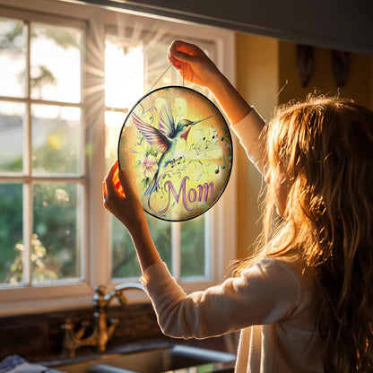 Mom Suncatcher Hummingbird Stained Glass for Windows Hanging Home & Garden Decor Best Mom Memorial Gifts for Mothers Day from Daughter Son Birthday Christmas Thanksgiving Grandma Gift