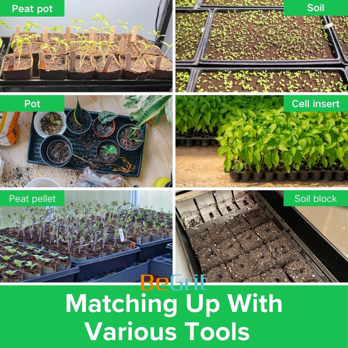 BeGrit 1020 Trays Thickened Nursery Plant Trays Seedling Tray Seed Starter Tray Microgreen Growing Tray No Drain Holes -6 Pack